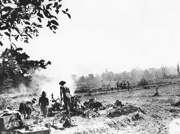 Battery firing at Japanese positions - Burma