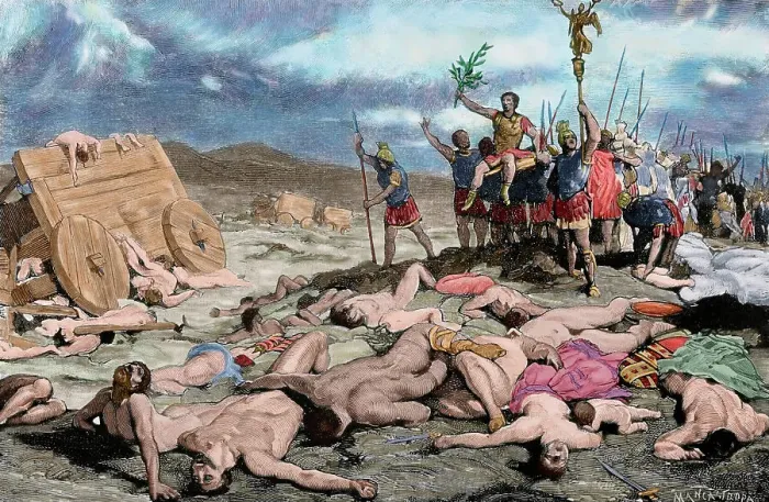Framed Print : The Battle of Aquae Sextiae, 102 BC. Engraving. Colored Framed Print : The Battle of Aquae Sextiae, 102 BC. Engraving. Colored