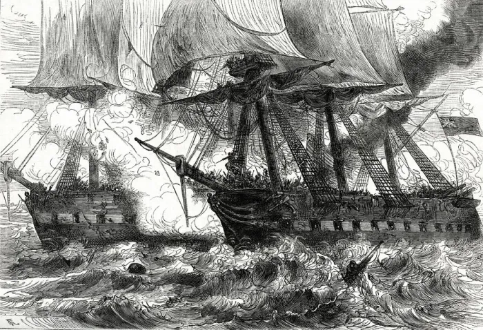 Framed Print : Battle of Boston Harbour between the British Royal Navy frigate HMS Shannon Framed Print : Battle of Boston Harbour between the British Royal Navy frigate HMS Shannon