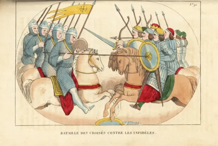 Framed Print : Battle between crusaders and infidels, 12th century Framed Print : Battle between crusaders and infidels, 12th century