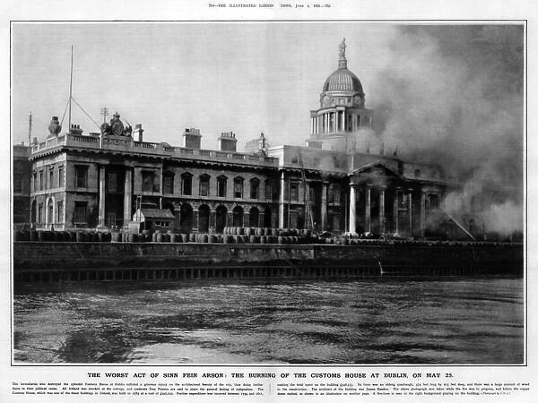 Battle of Customs House in Dublin - Burning of Customs House
