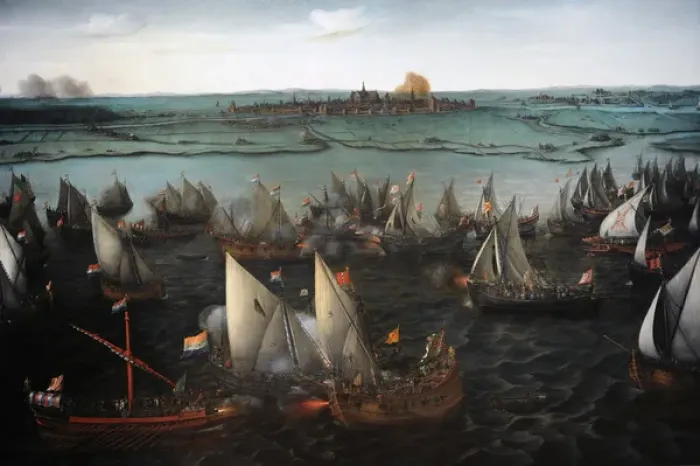 Framed Print : Battle between Dutch and Spanish ships on the Haarlemmermeer Framed Print : Battle between Dutch and Spanish ships on the Haarlemmermeer