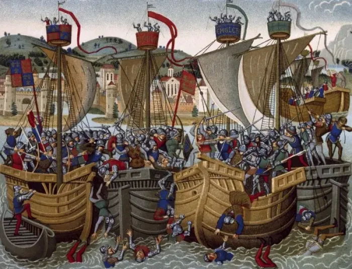 Framed Print : Battle of l Ecluse, fought in Sluys bay, when