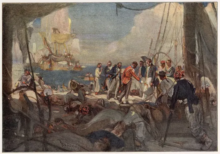 Framed Print : BATTLE OF LAKE ERIE Perry, with a much larger fleet, destroys an English flotilla of 6 schooners, forcing the English to surrender Date: 10 September 1813 Framed Print : BATTLE OF LAKE ERIE Perry, with a much larger fleet, destroys an English flotilla of 6 schooners, forcing the English to surrender Date: 10 September 1813