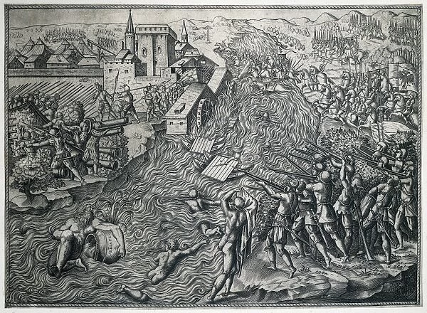 Battle of M�g. Engraving from the German