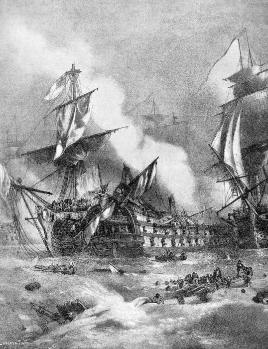 Framed Print : Battle of Trafalgar (October 21, 1805). Engraving, 1898 Framed Print : Battle of Trafalgar (October 21, 1805). Engraving, 1898