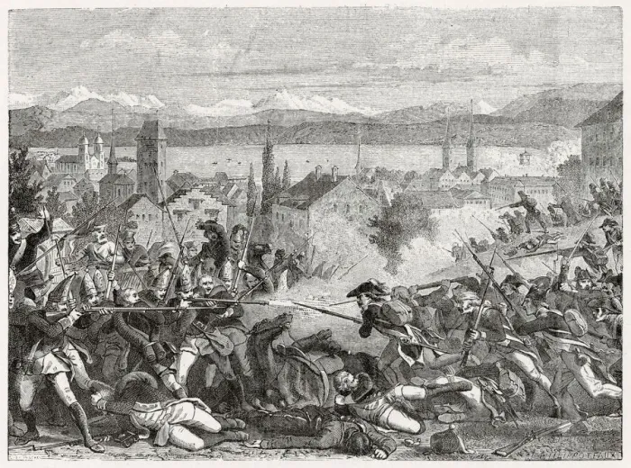 Framed Print : The Battle of Zurich - a heavy defeat inflicted on the French by Russian forces Framed Print : The Battle of Zurich - a heavy defeat inflicted on the French by Russian forces