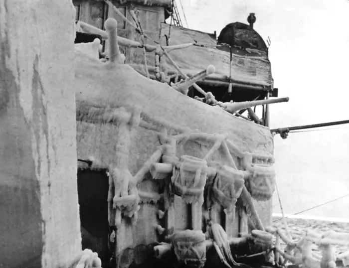 Framed Print : Battleship covered in ice, WW1 Framed Print : Battleship covered in ice, WW1