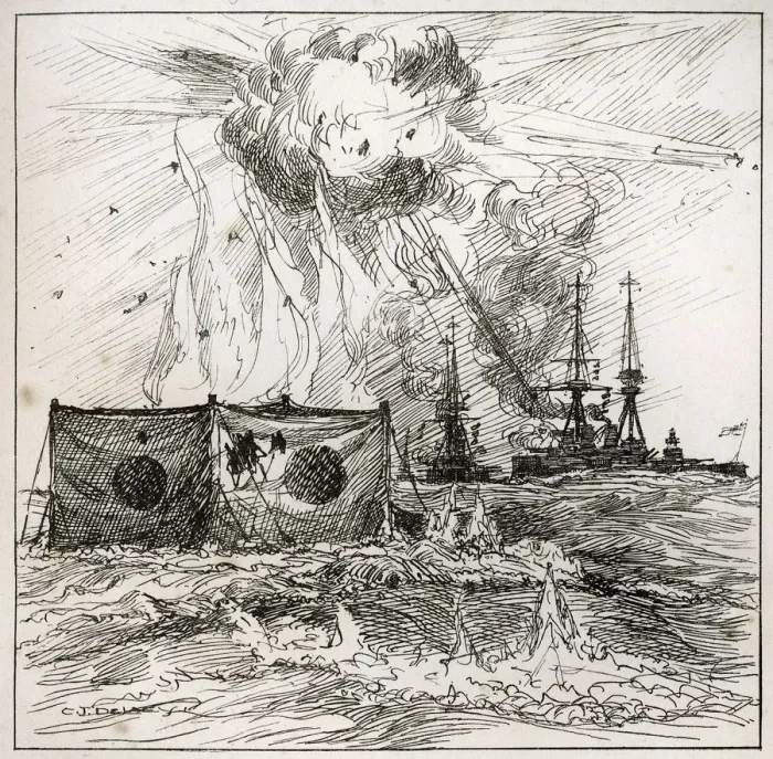 Framed Print : Battleships undertake target practise Framed Print : Battleships undertake target practise