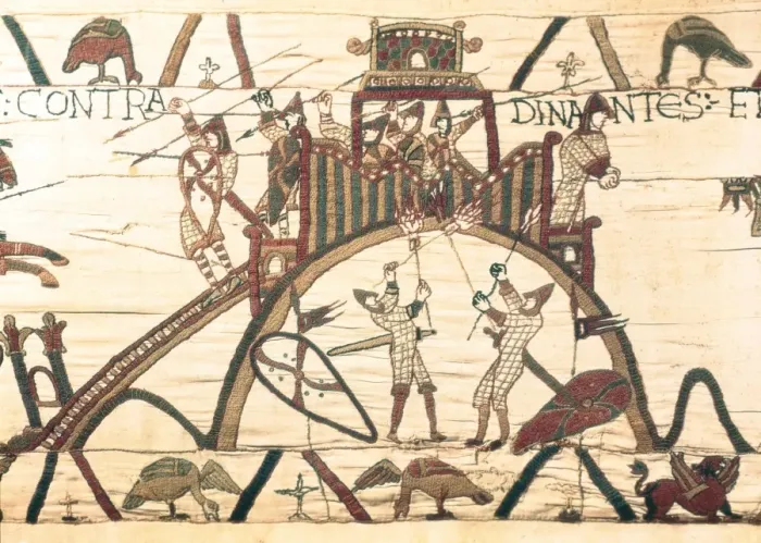 Framed Print : Bayeux Tapestry. 1066-1077. Detail of the attack Framed Print : Bayeux Tapestry. 1066-1077. Detail of the attack