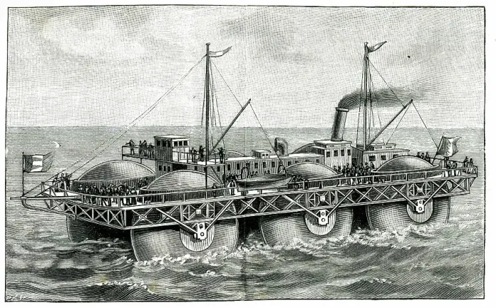 Framed Print : Bazin's Roller Boat Steamer on wheels crosses Channel Framed Print : Bazin's Roller Boat Steamer on wheels crosses Channel