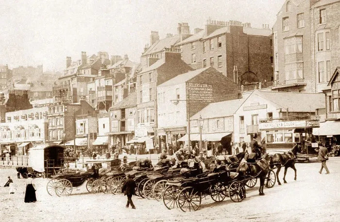 Framed Print : Beach Scarborough - carriages on beach Framed Print : Beach Scarborough - carriages on beach