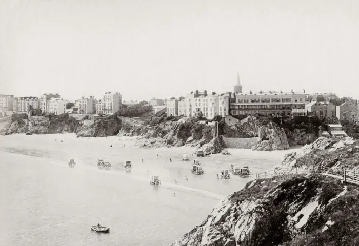 Framed Print : Beach and shore at Tenby, Wales, c. 1880 s Framed Print : Beach and shore at Tenby, Wales, c. 1880 s