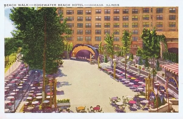 The Beach Walk and exterior of the Edgewater Beach Hotel, Ch