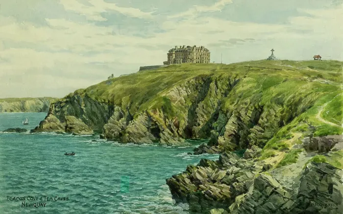 Framed Print : Beacon Cove and Tea Caves, Newquay, Cornwall