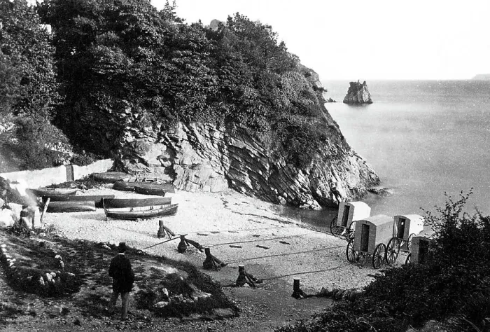 Framed Print : Beacon Cove Torquay - the ladies bathing cove 1860s