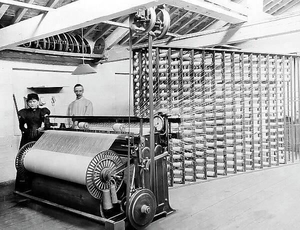 Beaming machine in a woollen mill in Bradford