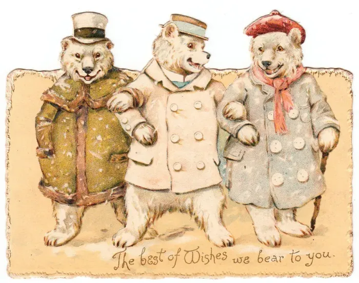 Framed Print : Three bears in the snow on a Christmas card Framed Print : Three bears in the snow on a Christmas card