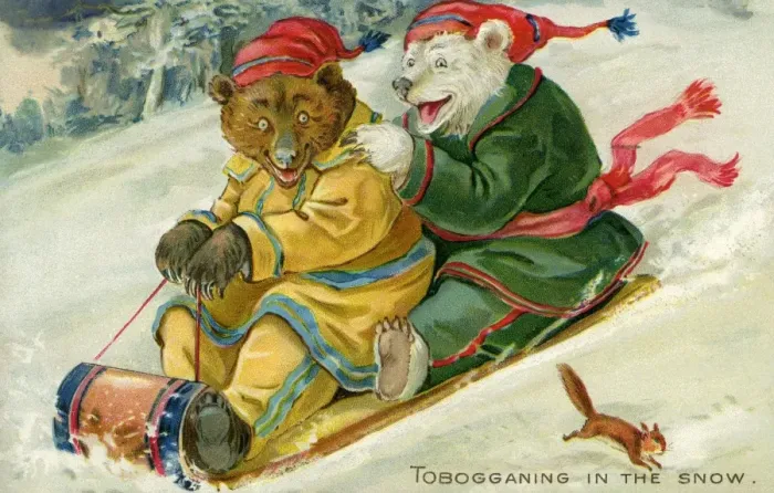 Framed Print : Bears on a toboggan Framed Print : Bears on a toboggan