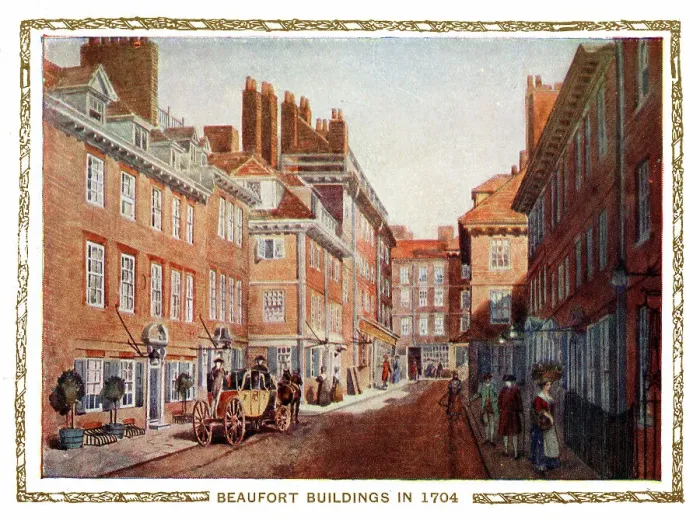 Framed Print : Beaufort Buildings in 1704, site of The Savoy Hotel, London Framed Print : Beaufort Buildings in 1704, site of The Savoy Hotel, London