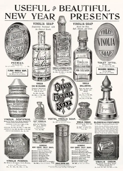 Framed Print : Beauty products for gifts for New Years. Date: 1895 Framed Print : Beauty products for gifts for New Years. Date: 1895