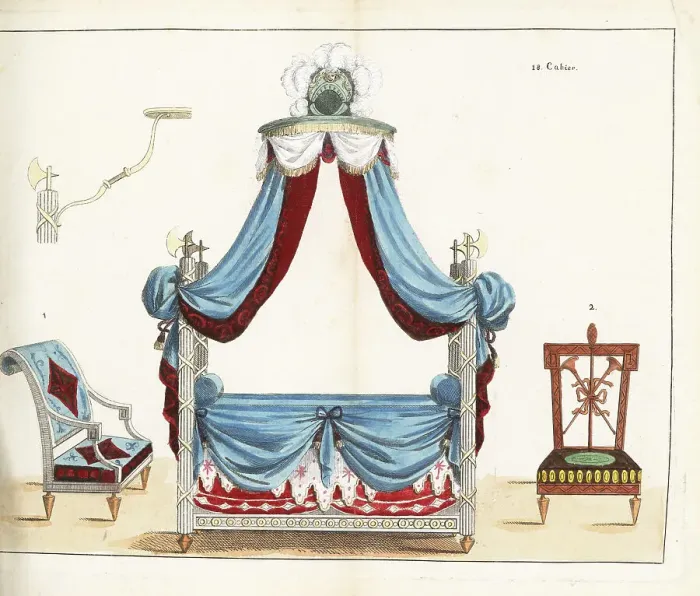 Framed Print : Bed and chairs of the French revolutionary era, 1790 Framed Print : Bed and chairs of the French revolutionary era, 1790