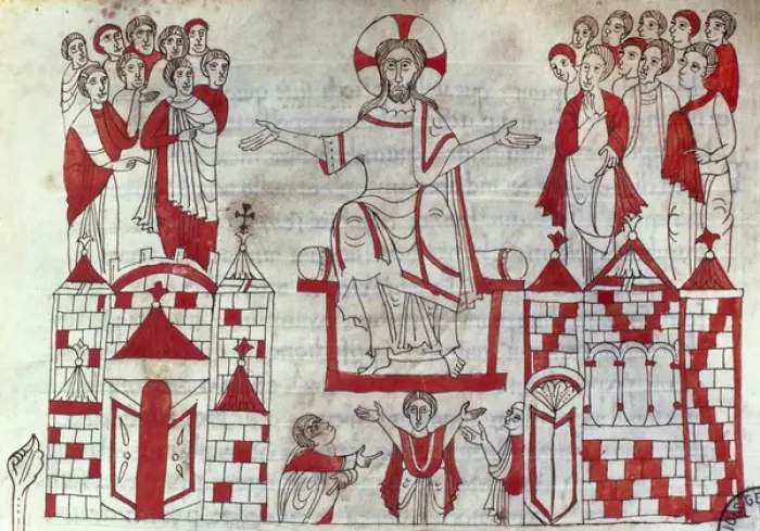 Framed Print : Beda Homilies. 11th century. Jesus preaching to his disciple Framed Print : Beda Homilies. 11th century. Jesus preaching to his disciple