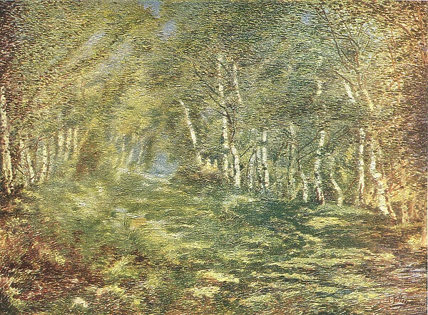 Beech Avenue. A landscape painting of a large grassy clearing surrounded by beech