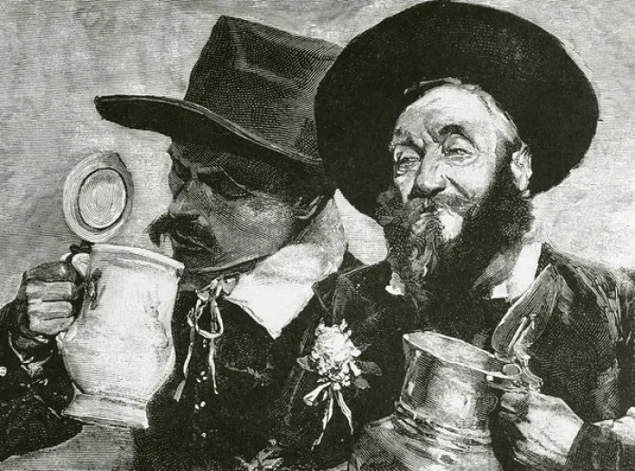 Framed Print : Beer drinkers. Engraving by Roman Ribera. La Ilustracion Esp Framed Print : Beer drinkers. Engraving by Roman Ribera. La Ilustracion Esp