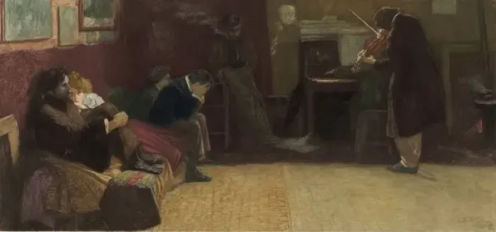 Framed Print : Beethoven. Print showing five people sitting on the left listening to a Framed Print : Beethoven. Print showing five people sitting on the left listening to a