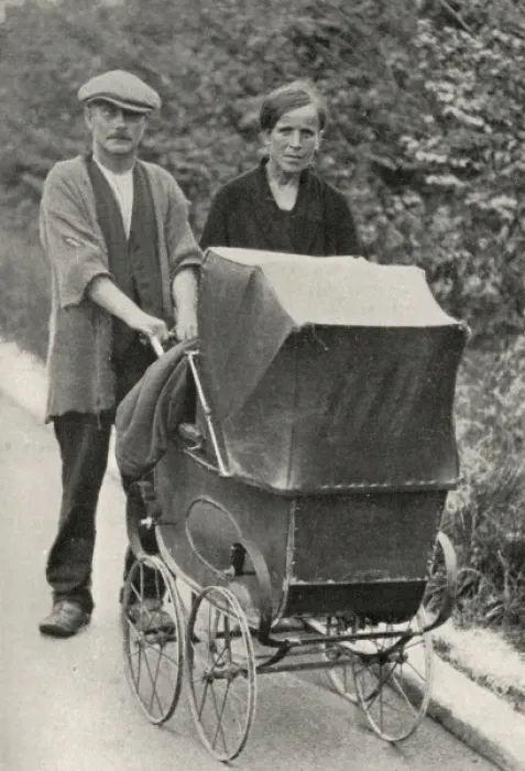 Framed Print : Beggar couple with child in pram Framed Print : Beggar couple with child in pram