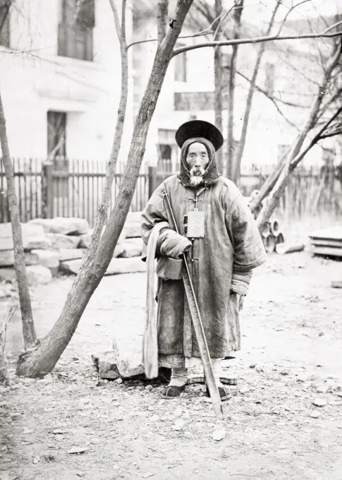 Framed Print : Beggar in winter clothing, China, c. 1880 s Framed Print : Beggar in winter clothing, China, c. 1880 s