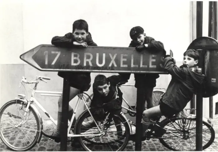 Framed Print : Belgian boy scouts with road sign Framed Print : Belgian boy scouts with road sign