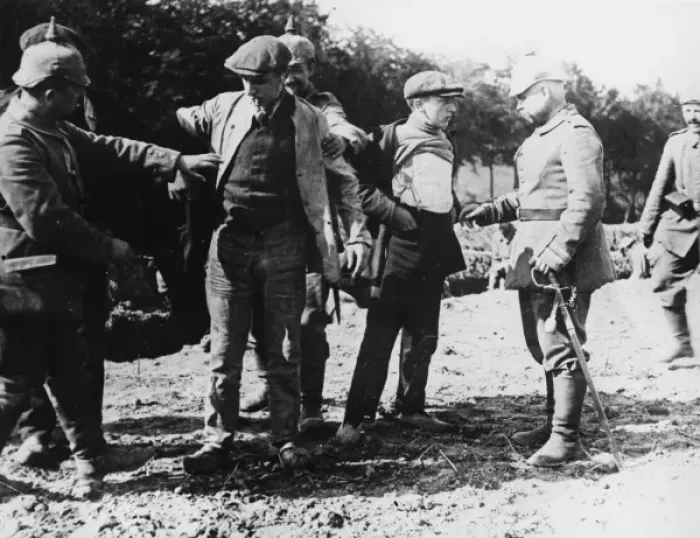 Framed Print : Belgian civilians searched WWI Framed Print : Belgian civilians searched WWI