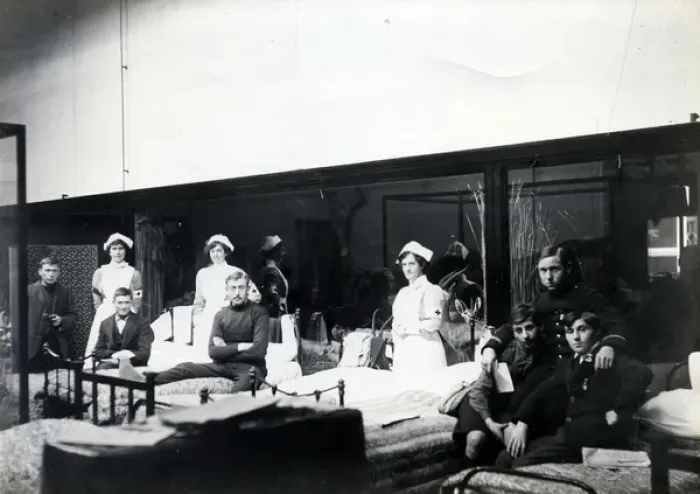 Framed Print : Belgian Patients & VAD Staff, C Ward, Quex Park Framed Print : Belgian Patients & VAD Staff, C Ward, Quex Park
