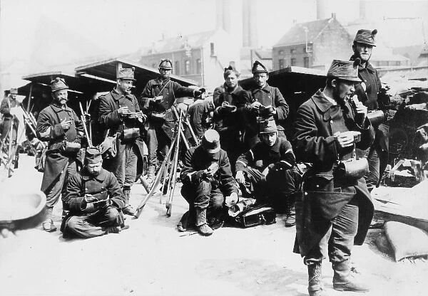 Belgian soldiers eating, Western Front, WW1