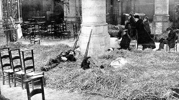 Belgian soldiers sleep in a church while women and civilians pray for their countrs liberation