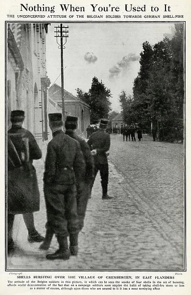 Belgian soldiers watching German shell fire, WW1