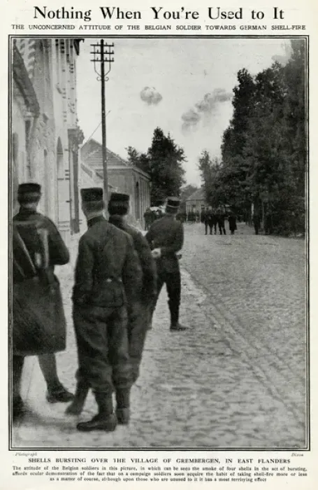 Framed Print : Belgian soldiers watching German shell fire, WW1 Framed Print : Belgian soldiers watching German shell fire, WW1