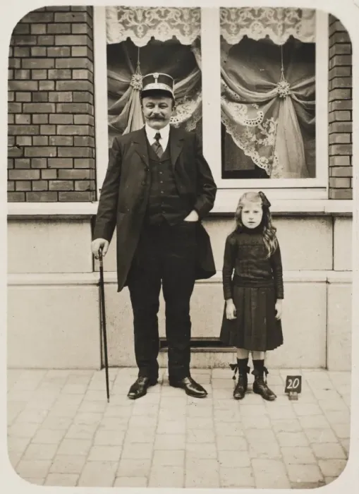 Framed Print : Belgium - Senior Belgian Railway Official & daughter Framed Print : Belgium - Senior Belgian Railway Official & daughter