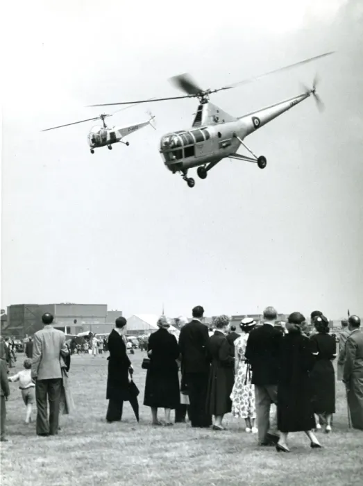 Framed Print : A Bell 47B-3, G-AKFB, Sir Balan, left, and a Westland S5?