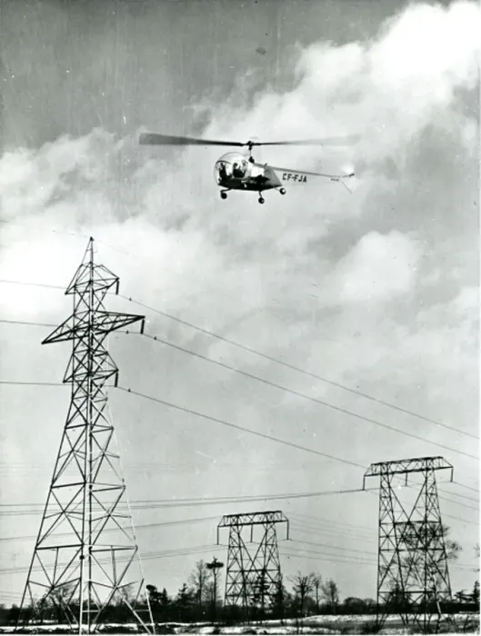 Framed Print : Bell Model 47B-3, CF-FJA, patrols hydro transmission lin? Framed Print : Bell Model 47B-3, CF-FJA, patrols hydro transmission lin?
