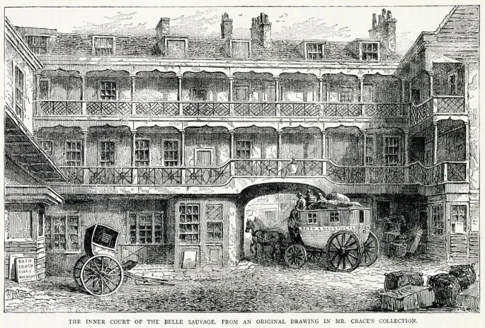 Framed Print : The Bell Sauvage Inn or (or La Belle Sauvage) was a former public house in Ludgate Hill Framed Print : The Bell Sauvage Inn or (or La Belle Sauvage) was a former public house in Ludgate Hill