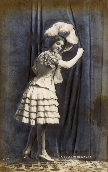 Framed Print : A Belle of New York, heading behind a curtain