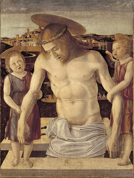 Framed Print : BELLINI, Giovanni (1430-1516). Dead Christ Supported Framed Print : BELLINI, Giovanni (1430-1516). Dead Christ Supported