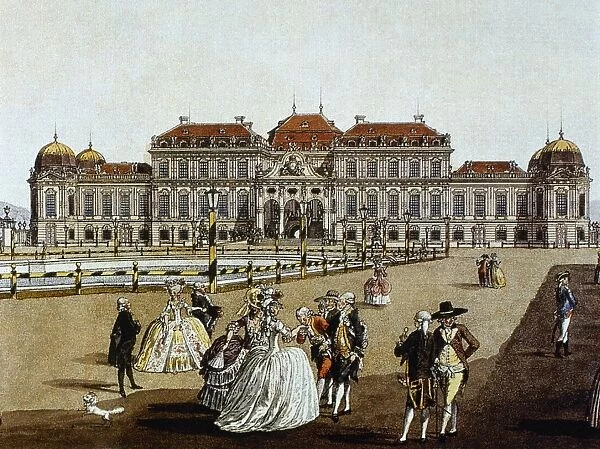 Belvedere Palace. Vienna. Austria. Engraving. Colored. 1785