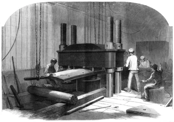 Framed Print : Bending armour-plates by hydraulic pressure Framed Print : Bending armour-plates by hydraulic pressure