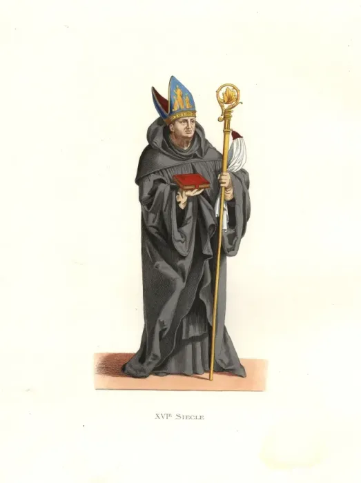 Framed Print : Benedictine abbot, 16th century, carrying a Framed Print : Benedictine abbot, 16th century, carrying a