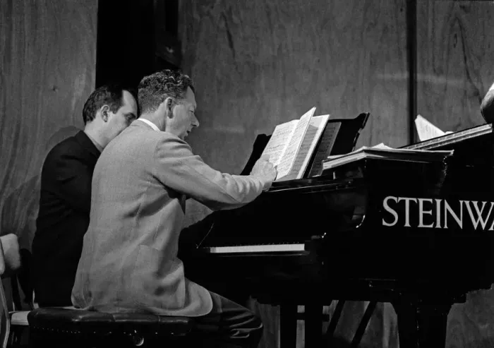 Framed Print : Benjamin Britten working on his score Framed Print : Benjamin Britten working on his score