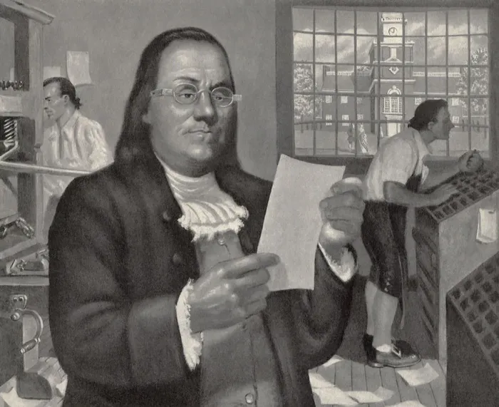 Framed Print : Benjamin Franklin at Work Date: 1948 Framed Print : Benjamin Franklin at Work Date: 1948